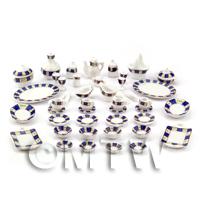 Dolls House Miniature 45 Piece Blue Check Dinner Service