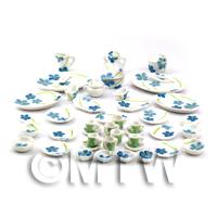 Dolls House Miniature 45 Piece Blue Flower Dinner Service