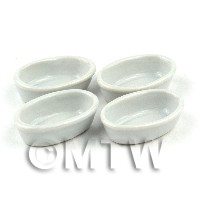 4 x 33mm Dolls House Miniature White Glazed Ceramic Pie / Serving Dishes