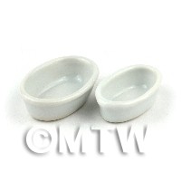 28mm And 33mm Dolls House Miniature White Ceramic Pie / Serving Dish Set