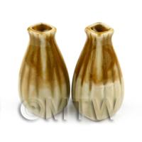 Pair of 4 Sided Earthenware Miniature Curved Vases / Storage Jars