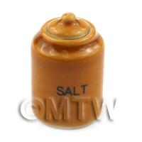 Dolls House Miniature Very Fine  BrownCeramic Salt Jar