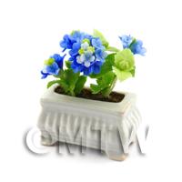 Dark Blue  Dolls House Miniature Verbenas in a White Flower Pot