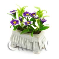 Purple And White  Dolls House Miniature  Flowers in a White Flower Pot