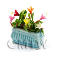  Dolls House Miniature Mixed Flowers in a Blue Flower Pot