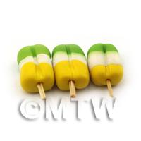 3 Miniature Green White and Yellow Ice Lollies 