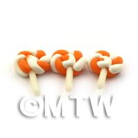 3 Miniature Orange and White Twisty Lollies 