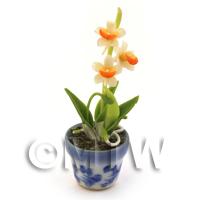 Dolls House Miniature Orange and White Dendrobium Orchid 