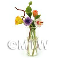 Dolls House Assorted Long Stem Flowers in a Glass Vase