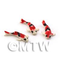 Dolls House Miniature 3 Small Koi Carp White, Red and Black 