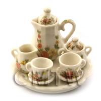 Dolls House Miniature Large 6 Piece Pink Rose Coffee Set 