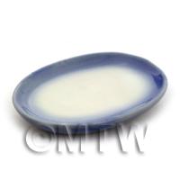 39mm Dolls House Miniature  Ceramic Blue Rimmed Oval Plate
