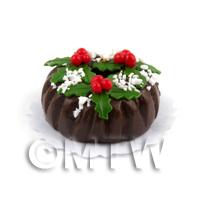 Dolls House Miniature Chocolate Christmas Cake Ring 