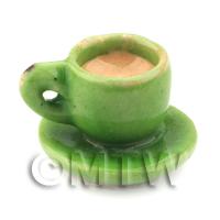 Dolls House Miniature Handmade Cup of Coffee / Tea - Green Ceramic