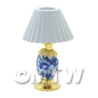 Dolls House Miniature Blue Porcelain  Lamp with White Shade