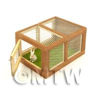 1/12th scale - Dolls House Miniature Wooden Rabbit Hutch And Rabbit With Door