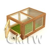 Miniature Wooden Rabbit Hutch With Front Opening Door And 2 Rabbits