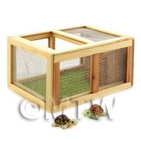Dolls House Miniature Wooden Animal Hutch And 2 Tortoises