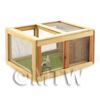 Dolls House Miniature Wooden Guniea Pig / Rabbit Hutch And Rabbit