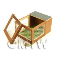 House Miniature Wooden Animal  Hutch With A Green And Brown Tortoise