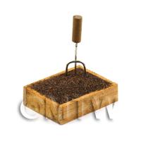 1/12th scale - Miniature Garden Wooden Crate With Compost And Small Fork 