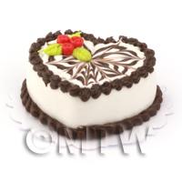 Miniature White Iced Heart Cake With Fancy Iced Design