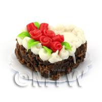 Dolls House Miniature Handmade Chocolate Flower Heart Cake 