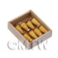 8 Dolls House Miniature Filled Cream Horns In A Bakers Tray