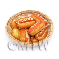 9 Miniature Hot Dogs In A Large Basket