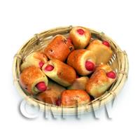 12 Dolls house Miniature Sausage Rolls In A Large Basket