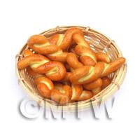 10 Dolls House Miniature Bread Twists In A Large Basket 