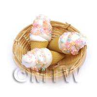 3 Dolls House Miniature Marshmallow Cones In A Small Basket 