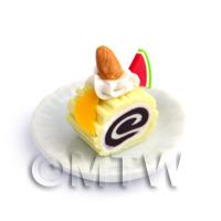 Dolls House Miniature Slice Of Lemon Roulade On A Plate (PR3)