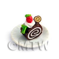 Dolls House Miniature Slice Of Chocolate Roulade On A Plate (PR5)