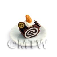 Dolls House Miniature Slice Of Chocolate Roulade On A Plate (PR8)