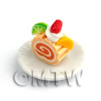 Dolls House Miniature Slice Of Orange Roulade On A Plate (PR9)