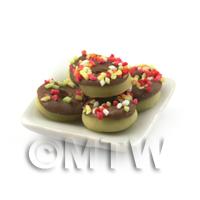 Dolls House Miniature Chocolate Ring Donuts With Sprinkles 