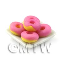 Dolls House Miniature Pink Iced Donuts On A Square Plate