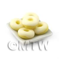 Dolls House Miniature White Iced Donuts On A Square Plate