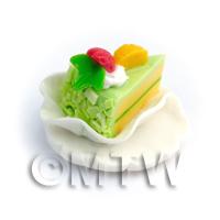 Dolls House Green Iced Individual Cake Slice On A Clay Plate