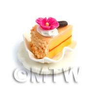 Dolls House Miniature Pale Orange Individual Cake Slice On A Clay Plate