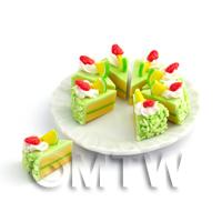 Dolls House Miniature Whole Sliced Green Iced Sponge Cake 