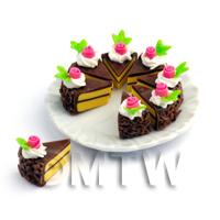 Dolls House Miniature Whole Sliced Chocolate Rose Cake