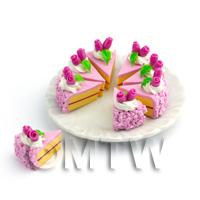 Dolls House Miniature Whole Sliced Dark Pink Iced Rose Cake