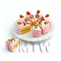 Dolls House Miniature Whole Sliced Pink Strawberry Cake