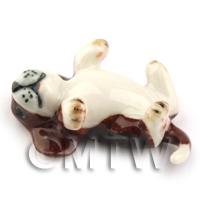 Dolls House Miniature Ceramic Beagle Puppy Laying On its Back