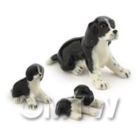 Dolls House Miniature Ceramic Spaniel And Her 2 Puppies