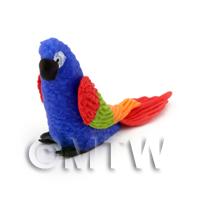 Blue Dolls House Miniature Parrot With Multi-Coloured Wings and Red Tail