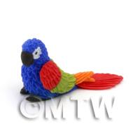 Blue Dolls House Miniature Baby Parrot With Multi-Coloured Wings and Red Tail