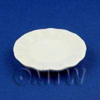 Large Dolls House Miniature White Glazed Ceramic Scallop Edged Plate